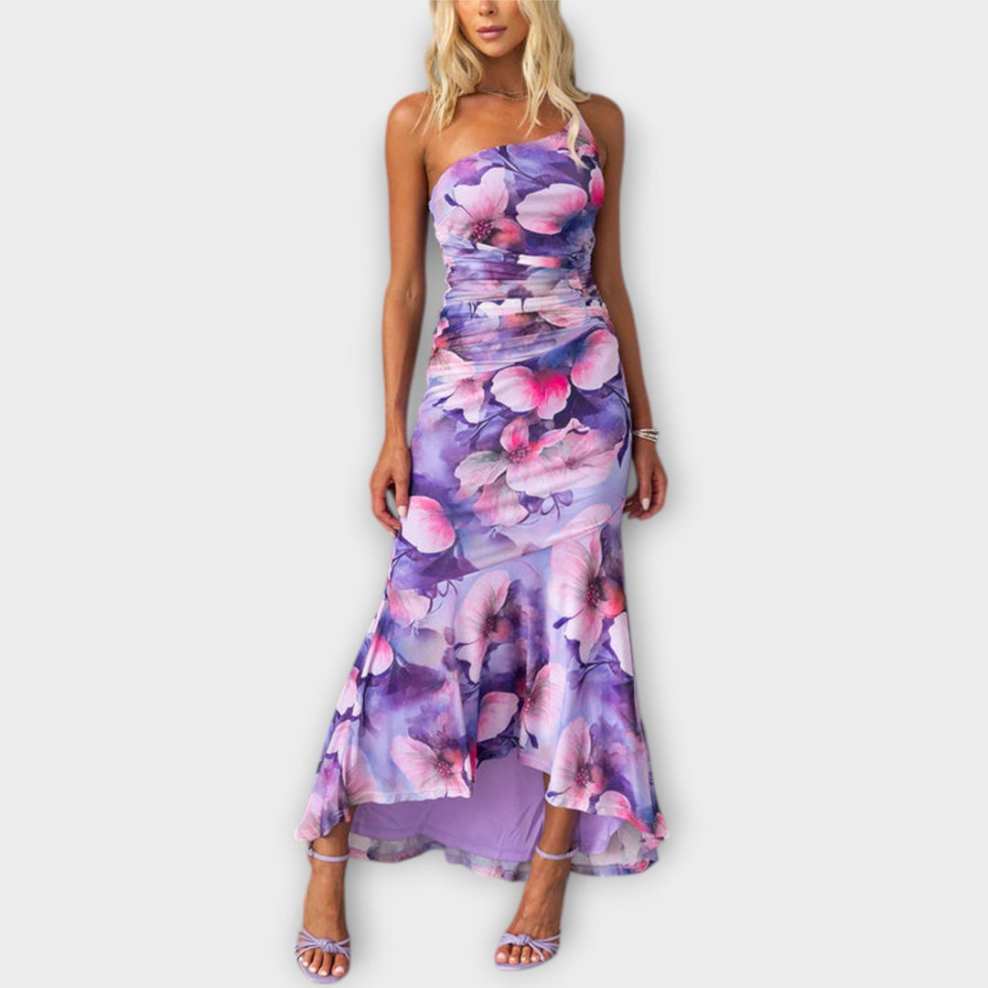 Pia - Vestido maxi con fruncido asimétrico