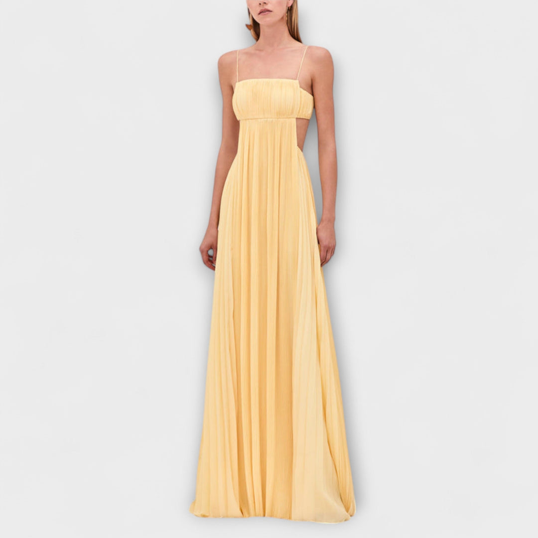 Mireille - Elegantes Vestido Maxi con Pliegues y Cortes