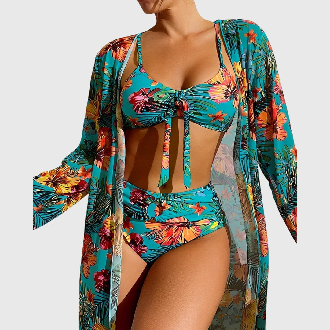 Luisa | Conjunto Bikini de Tres Piezas con Estampado Tropical