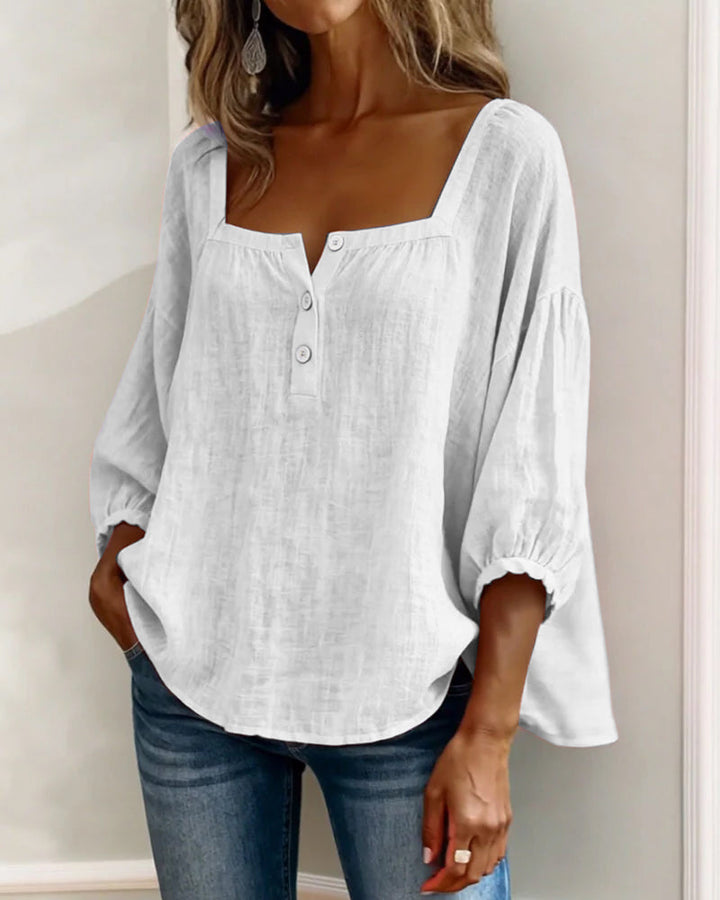 Carmen | Blusa Simple Cuello Cuadrado Manga Larga