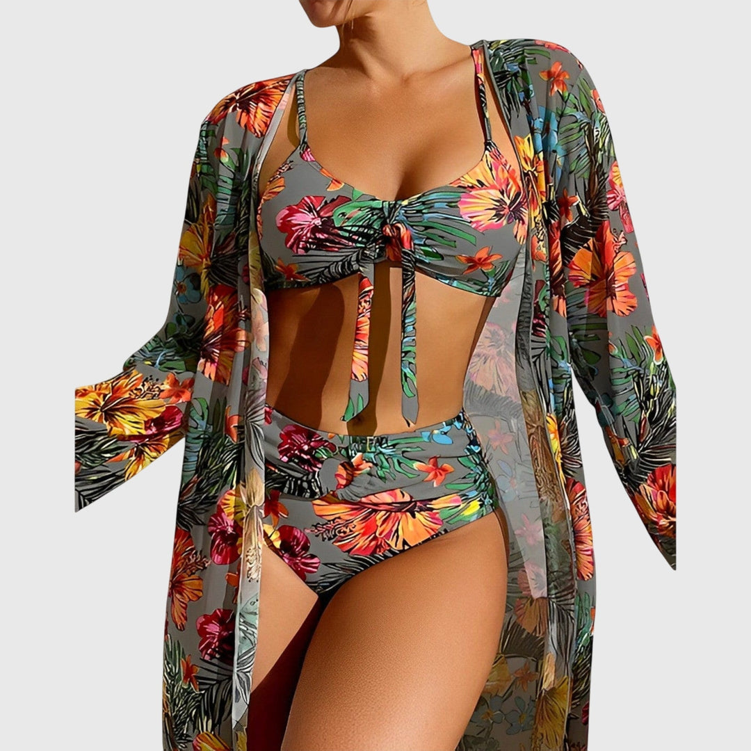 Luisa | Conjunto Bikini de Tres Piezas con Estampado Tropical
