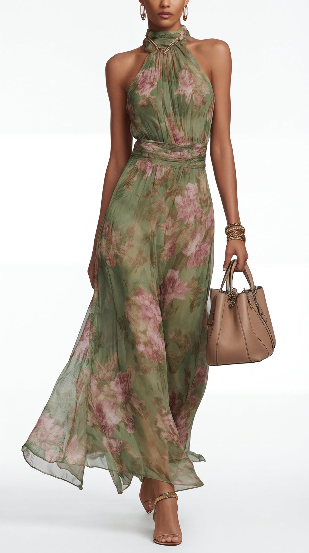 Livia | Vestido maxi halter floral elegante